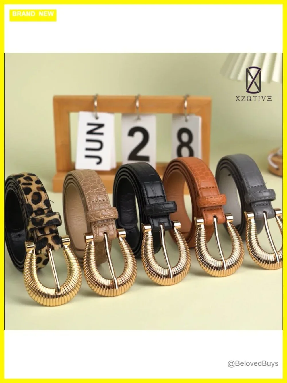 Women Crocodile Faux Leather Belt with Gold Buckle